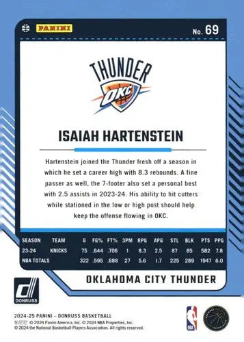 2024-25 Donruss #69 Isaiah Hartenstein NM-MT Thunder ID:81056 - Basketball Card Single