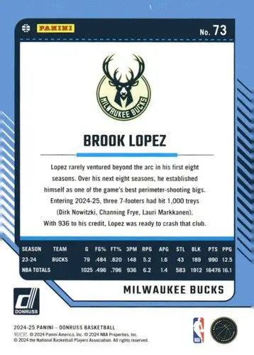 2024-25 Donruss #73 Brook Lopez NM-MT Bucks ID:81057 - Basketball Card Single