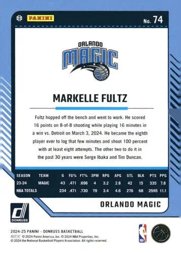 2024-25 Donruss #74 Markelle Fultz NM-MT Magic ID:81058 - Basketball Card Single