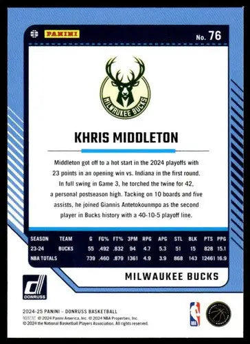 2024-25 Donruss #76 Khris Middleton NM-MT Bucks ID:79362 - Basketball Card Single
