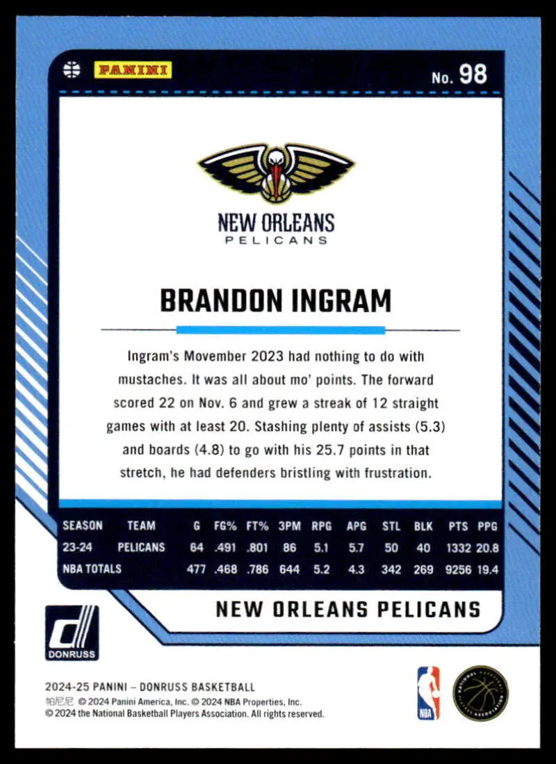 2024-25 Donruss #98 Brandon Ingram NM-MT Pelicans ID:81068 - Basketball Card Single