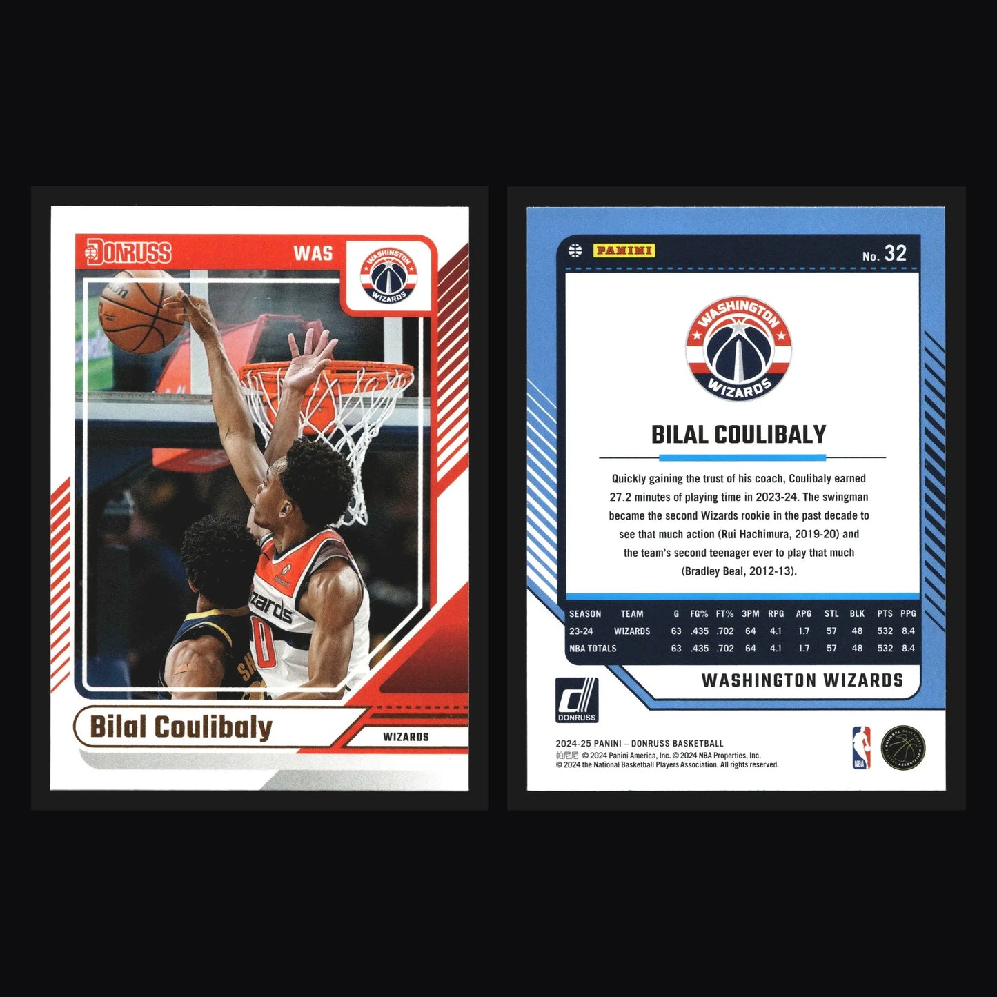 2024-25 Donruss Bilal Coulibaly #32 Wizards - Basketball Card Single