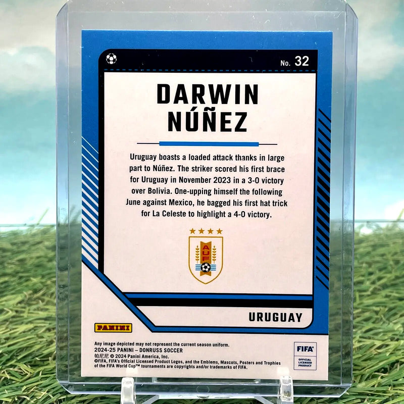 Darwin Núñez trading card from 2024-25 Donruss Cubic #32 Uruguay design