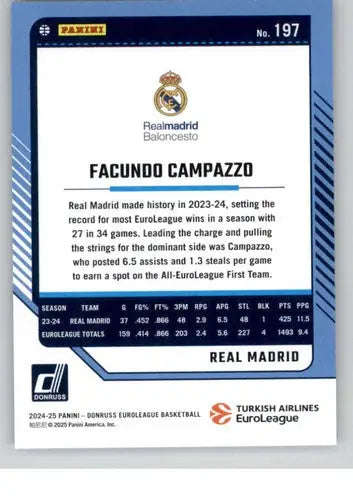 2024-25 Donruss EuroLeague #197 Facundo Campazzo NM Near Mint EuroLeagu ID:82596 - Basketball Card Single