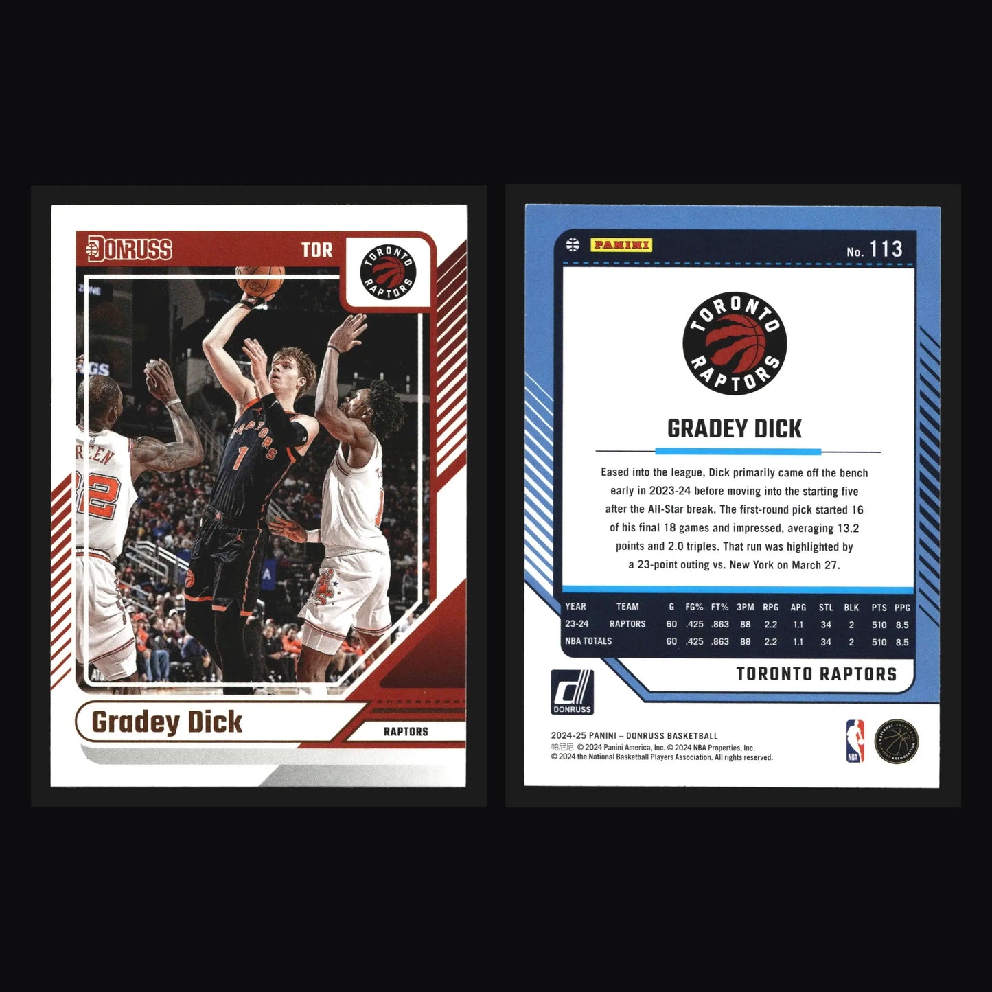 2024-25 Donruss Gradey Dick #113 Toronto Raptors