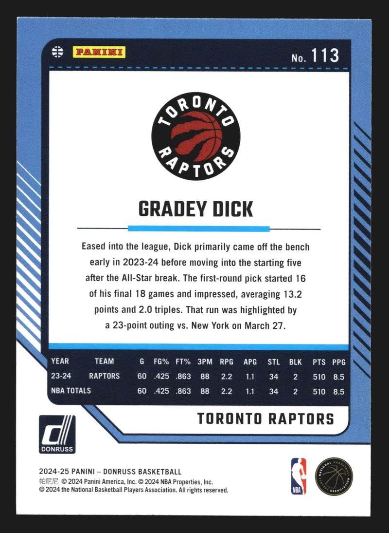 2024-25 Donruss Gradey Dick #113 Toronto Raptors