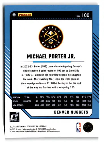 2024-25 Donruss Holo Green Laser #100 Michael Porter Jr. NM-MT Nuggets ID:81277 - Basketball Card Single