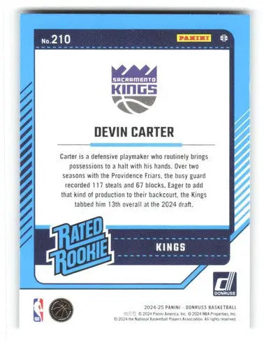 2024-25 Donruss Holo Green Laser #210 Devin Carter NM-MT RC Rookie Sac ID:80771 - Basketball Card Single
