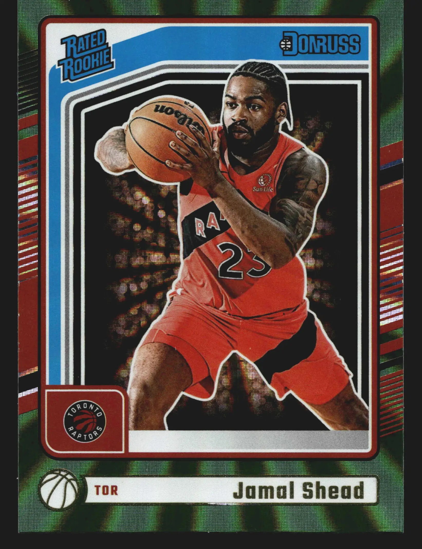 2024-25 Donruss Jamal Shead #246 Holo Green Laser Rated Rookie RC Raptors - Basketball Card Single