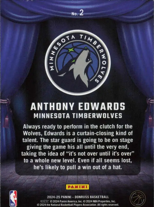 2024-25 Donruss Magicians #2 Anthony Edwards NM-MT Timberwolves ID:80746 - Basketball Card Single