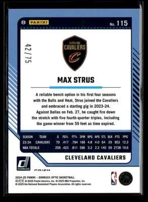 2024-25 Donruss Optic #115 Max Strus Electricity International #/75 Cavaliers - Basketball Card Single