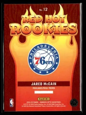 2024-25 Donruss Optic #12 Jared McCain Red Hot Rookies Philadelphia 76ers - Basketball Card Single