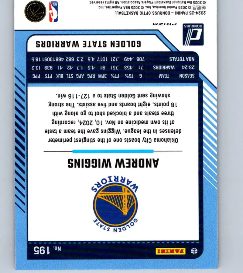 2024-25 Donruss Optic Andrew Wiggins Hyper Pink basketball trading card featuring Wiggins hyper pink