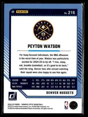 2024-25 Donruss Optic #216 Peyton Watson - Basketball Card Single