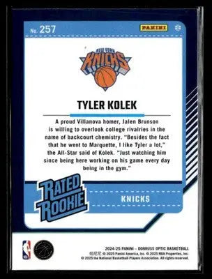 2024-25 Donruss Optic #257 Tyler Kolek - Basketball Card Single