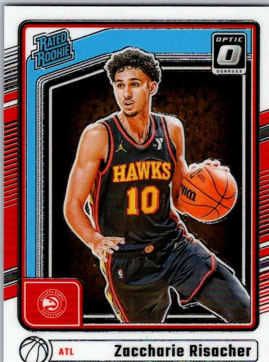 2024-25 Donruss Optic Zaccharie Risacher Rated Rookie basketball trading card with Hawks jersey