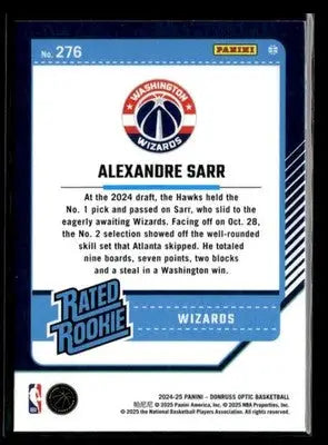 2024-25 Donruss Optic #276 Alexandre Sarr