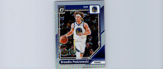 Silver Prizm basketball trading card of Brandin Podziemski in Warriors uniform, Podziemski Holo