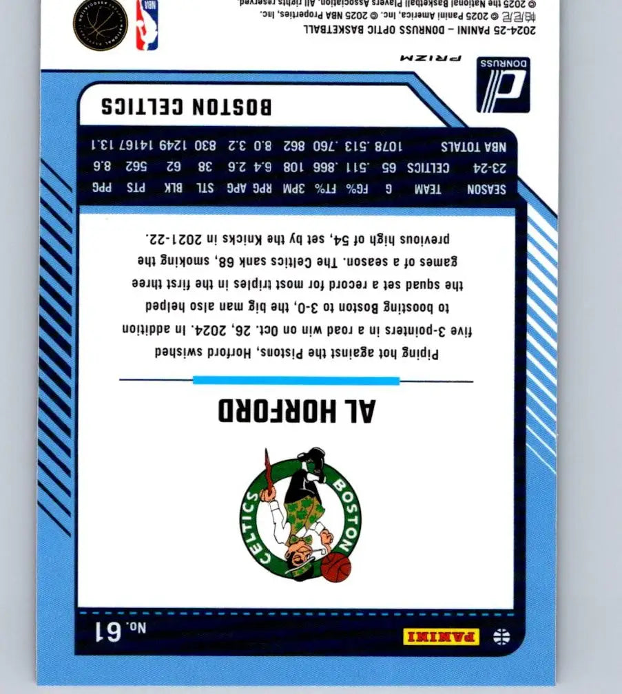 Al Horford Boston Celtics trading card from 2024-25 Donruss Optic Hyper Pink series
