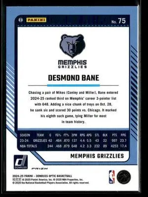 2024-25 Donruss Optic #75 Desmond Bane Holo Memphis Grizzlies - Basketball Card Single