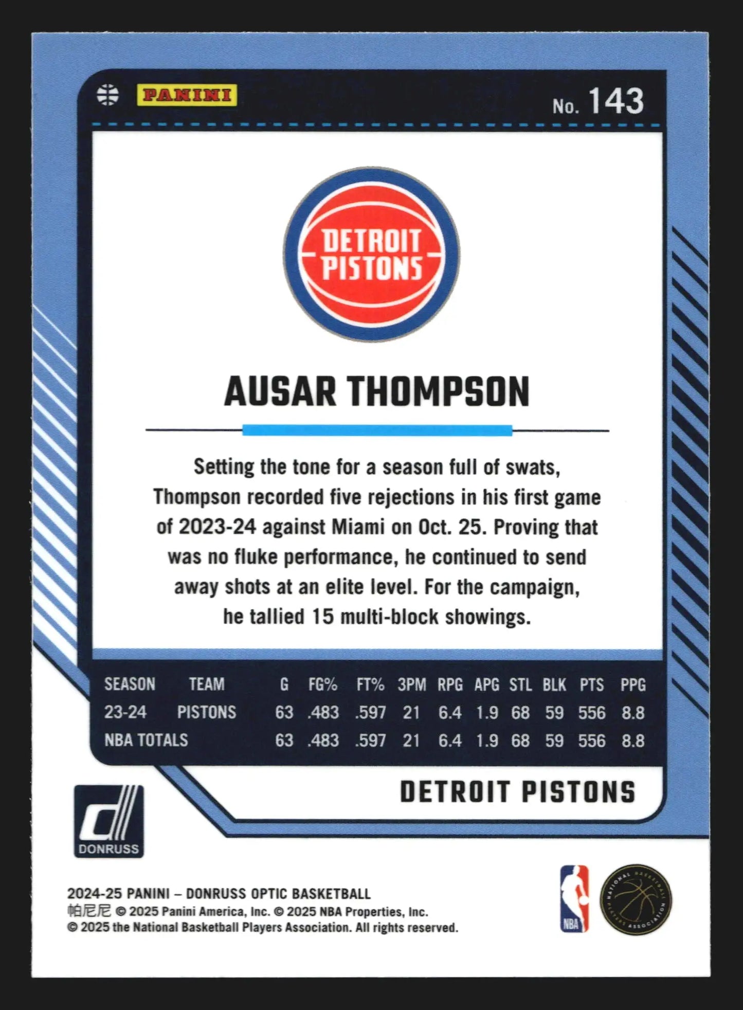 2024-25 Donruss Optic Ausar Thompson #143 Detroit Pistons