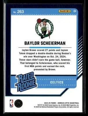 2024-25 Donruss Optic Baylor Scheierman #263 Base RC Boston Celtics