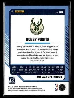 2024-25 Donruss Optic Bobby Portis #98 Base Milwaukee Bucks