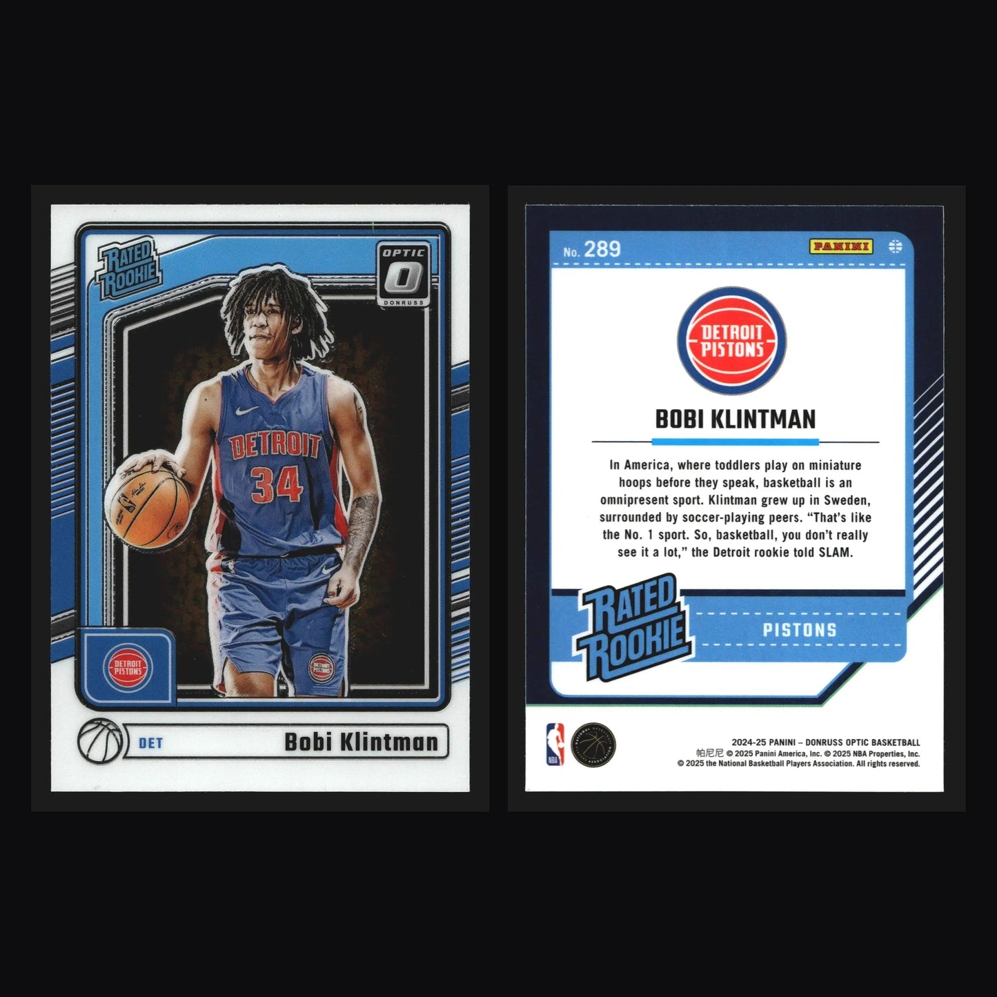 2024-25 Donruss Optic Bobi Klintman #289 Rated Rookie RC Detroit Pistons