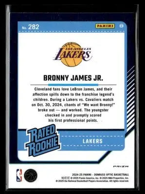 2024-25 Donruss Optic Bronny James Jr. #282 Holo RC Los Angeles Lakers