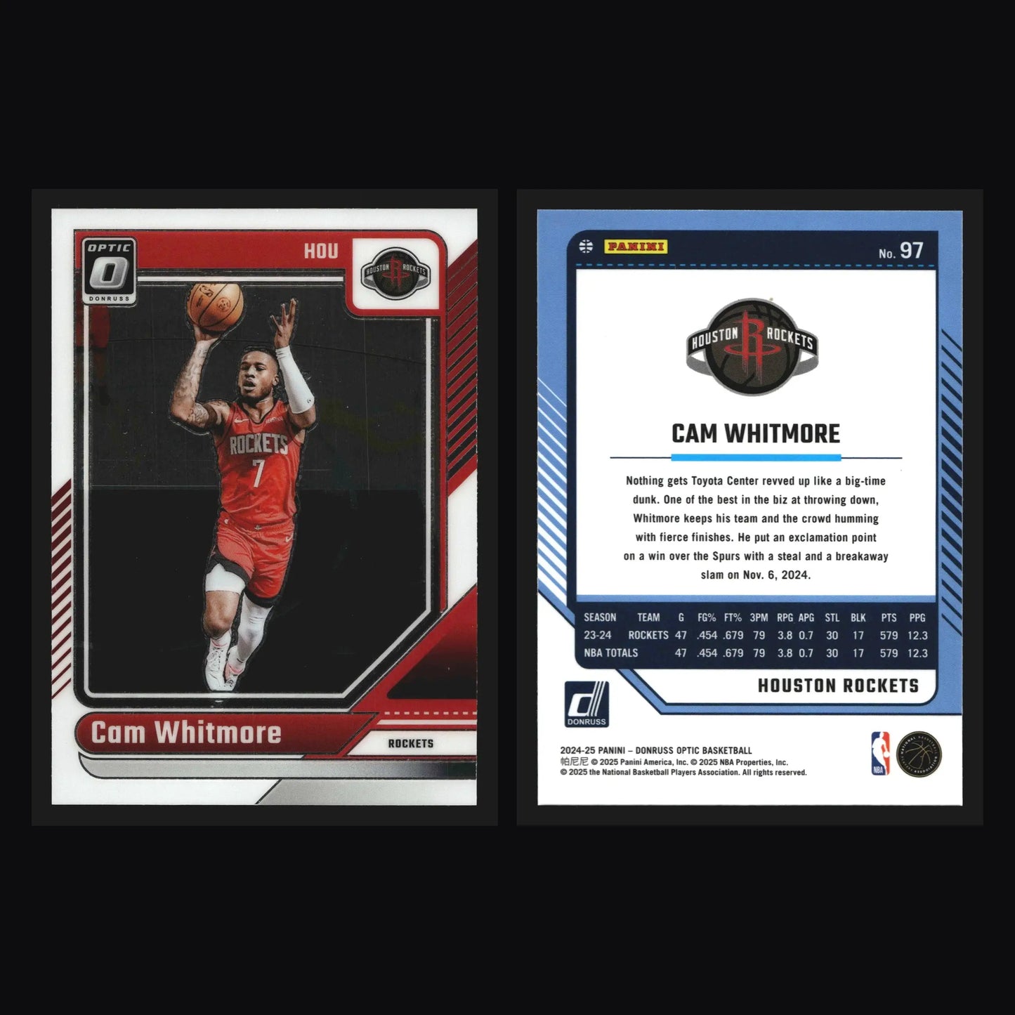2024-25 Donruss Optic Cam Whitmore #97 Houston Rockets - Basketball Card Single