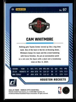 2024-25 Donruss Optic Cam Whitmore #97 Houston Rockets