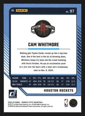 2024-25 Donruss Optic Cam Whitmore #97 Houston Rockets - Basketball Card Single