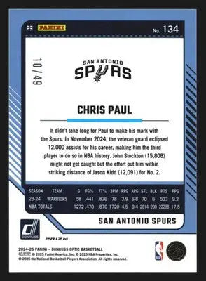 2024-25 Donruss Optic Chris Paul #134 Blue Prizm 10/49 San Antonio Spurs - Basketball Card Single