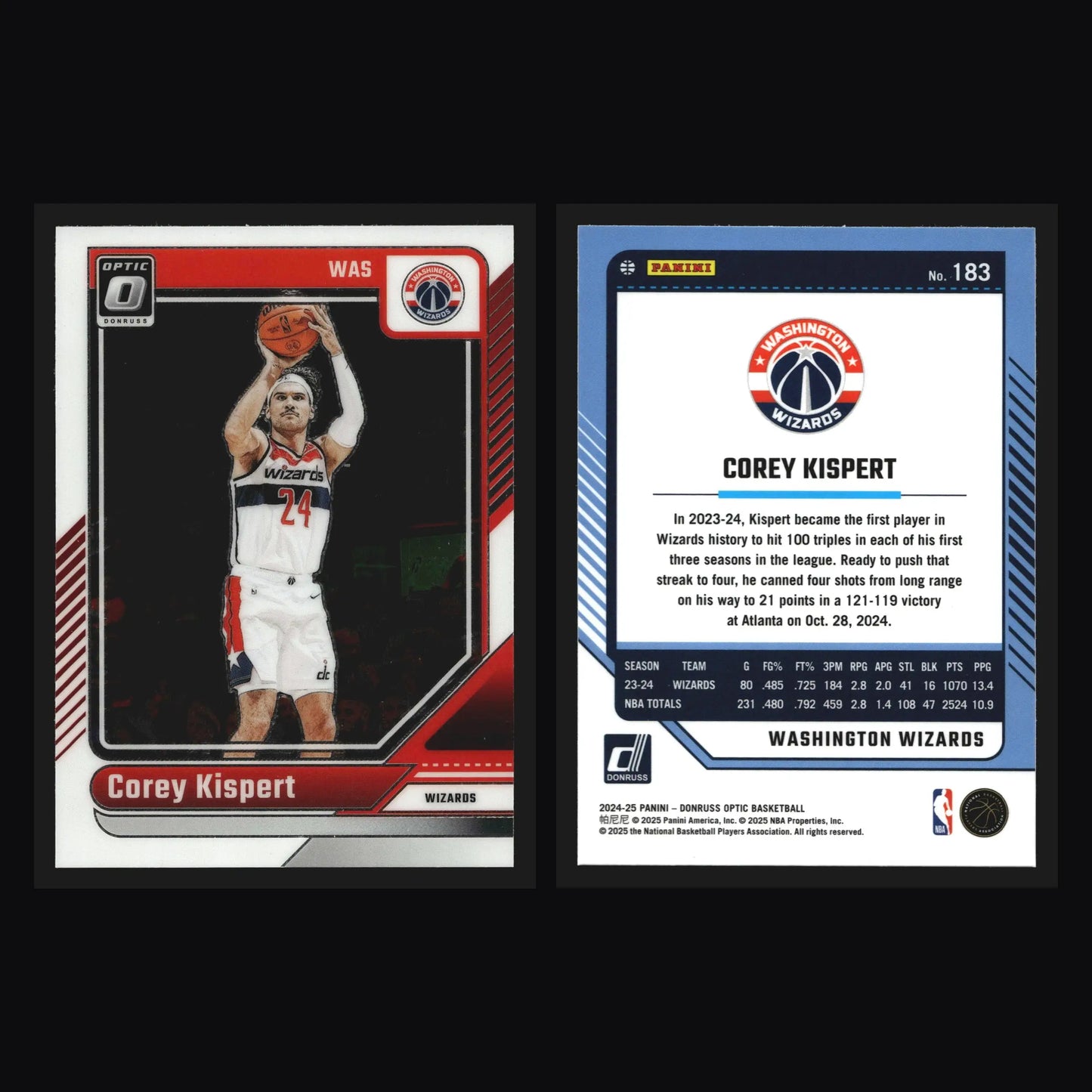 2024-25 Donruss Optic Corey Kispert #183 Wizards - Basketball Card Single