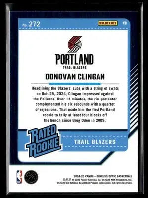 2024-25 Donruss Optic Donovan Clingan #272 RC Portland Trail Blazers