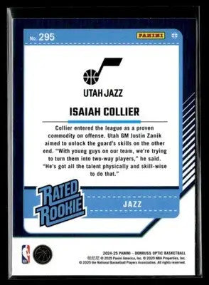 2024-25 Donruss Optic Isaiah Collier #295 RC Utah Jazz