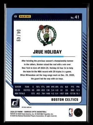 2024-25 Donruss Optic Jrue Holiday #41 Blue SN #/49 Boston Celtics