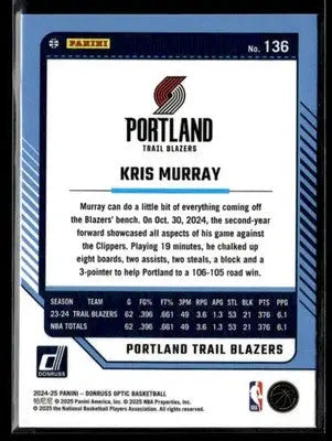 2024-25 Donruss Optic Kris Murray #136 Portland Trail Blazers