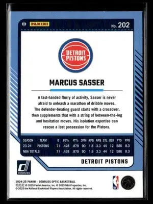 2024-25 Donruss Optic Marcus Sasser #202 Detroit Pistons