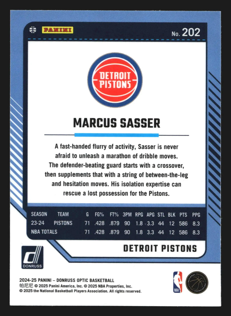 2024-25 Donruss Optic Marcus Sasser #202 Detroit Pistons