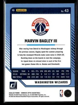 2024-25 Donruss Optic Marvin Bagley III #43 Washington Wizards