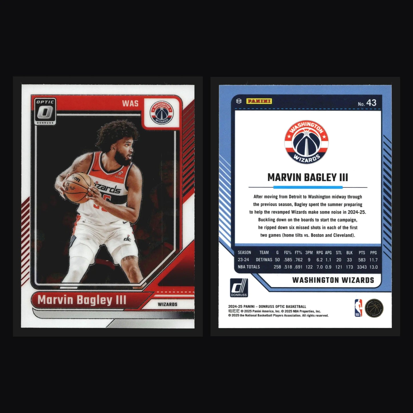 2024-25 Donruss Optic Marvin Bagley III #43 Wizards - Basketball Card Single