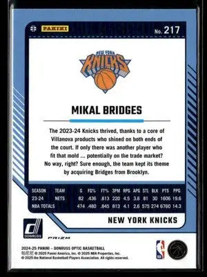 2024-25 Donruss Optic Mikal Bridges #217 Holo Prizm New York Knicks - Basketball Card Single