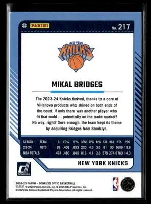 2024-25 Donruss Optic Mikal Bridges #217 New York Knicks