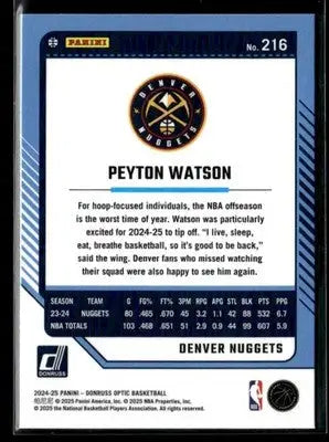 2024-25 Donruss Optic Peyton Watson #216 Denver Nuggets