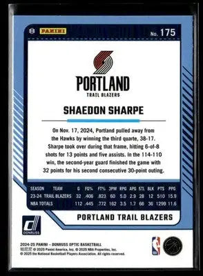 2024-25 Donruss Optic Shaedon Sharpe #175 Portland Trail Blazers