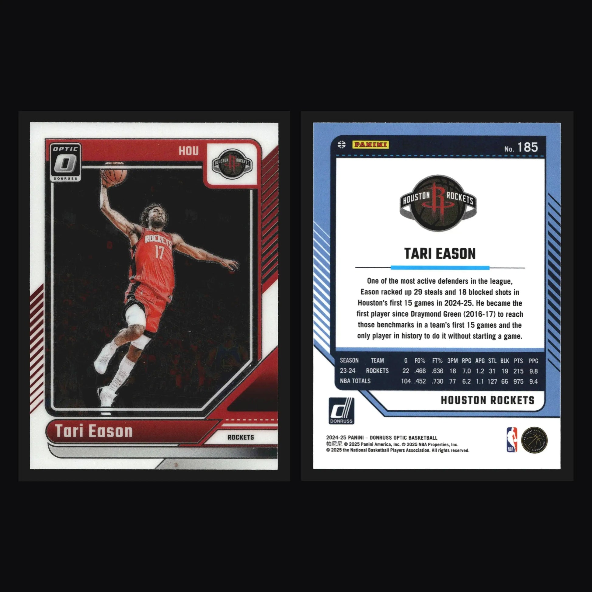2024-25 Donruss Optic Tari Eason #185 Houston Rockets - Basketball Card Single