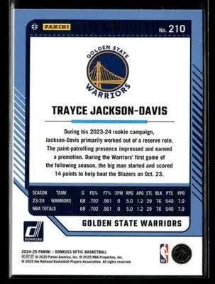 2024-25 Donruss Optic Trayce Jackson-Davis #210 Golden State Warriors