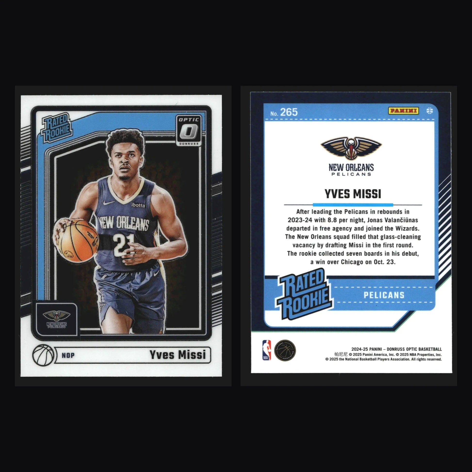 2024-25 Donruss Optic Yves Missi #265 Rated Rookie RC New Orleans Pelicans