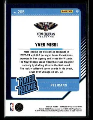 2024-25 Donruss Optic Yves Missi #265 RC New Orleans Pelicans